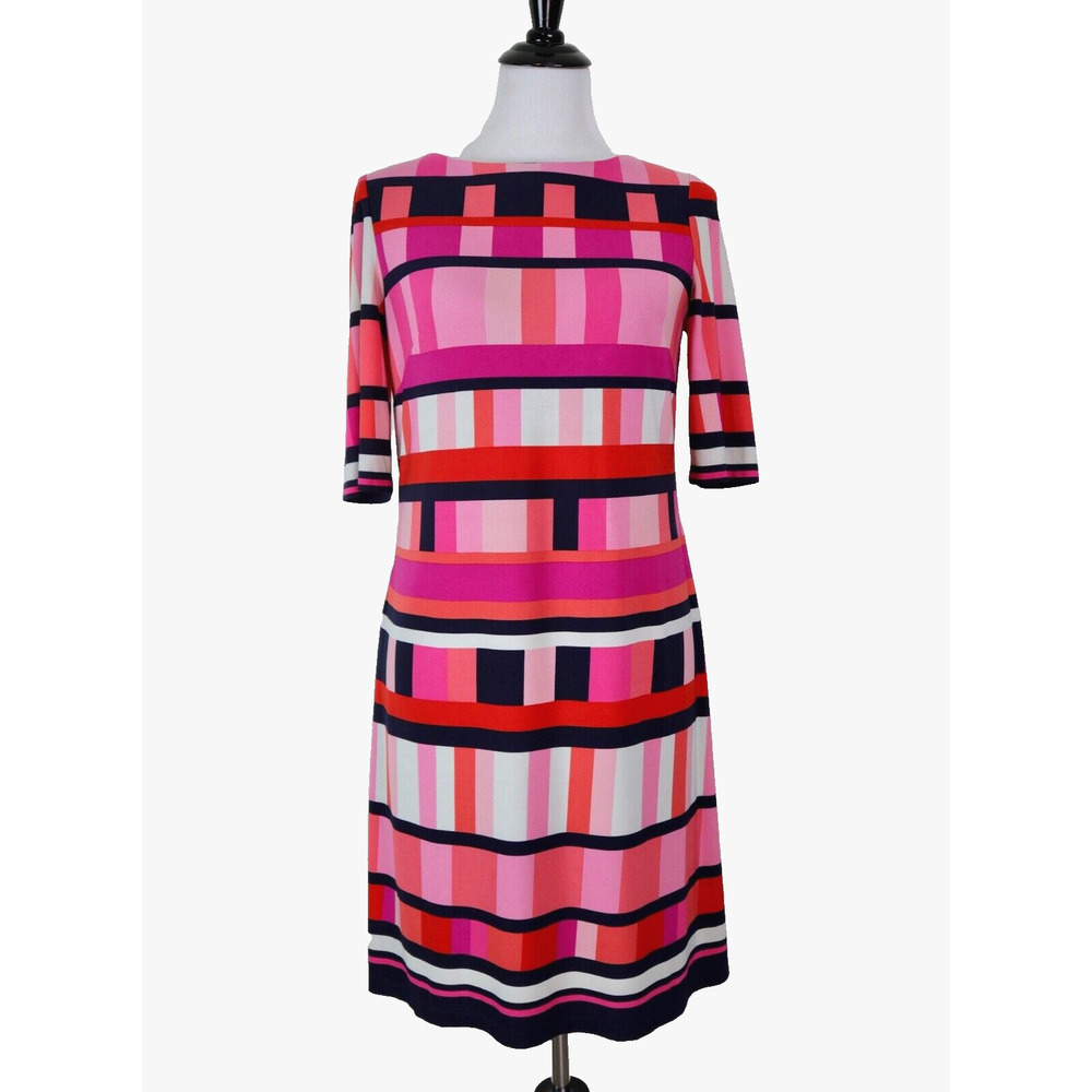 Eliza J Size 6 Geometric Abstract Sheath Dress Multicolor Pink Black - Picture 2 of 10